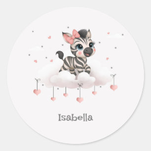 Schattige kleine cartoonzebra  ronde sticker