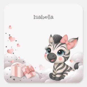 Schattige kleine cartoonzebra  vierkante sticker