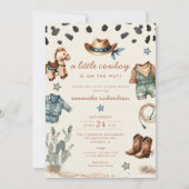 Schattige kleine cowboy is op weg jongen baby show kaart (Voorkant)