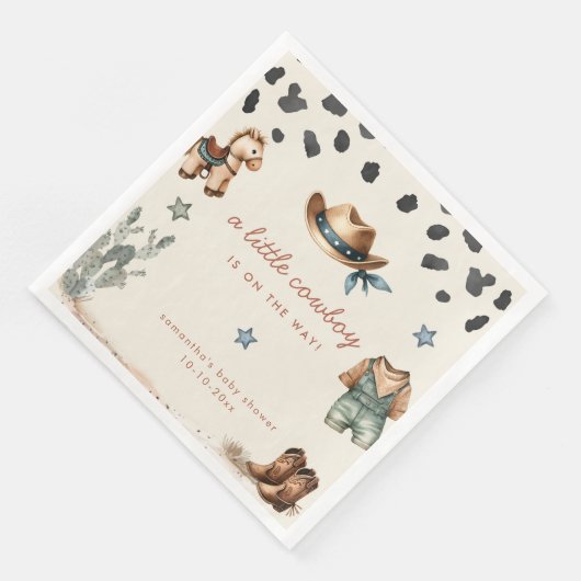 Schattige kleine cowboy is op weg jongen baby show servet (Hoek)