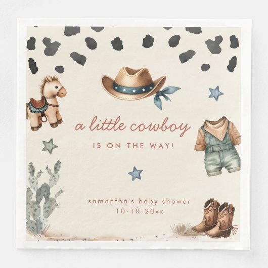Schattige kleine cowboy is op weg jongen baby show servet (Voorkant)