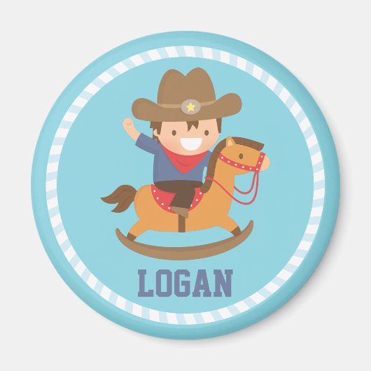 Schattige Kleine Cowboy op Schommelpaard Magneet (Voorkant)