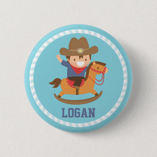 Schattige Kleine Cowboy op Schommelpaard Ronde Button 5,7 Cm