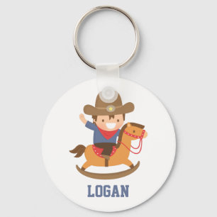 Schattige Kleine Cowboy op Schommelpaard Sleutelha Sleutelhanger
