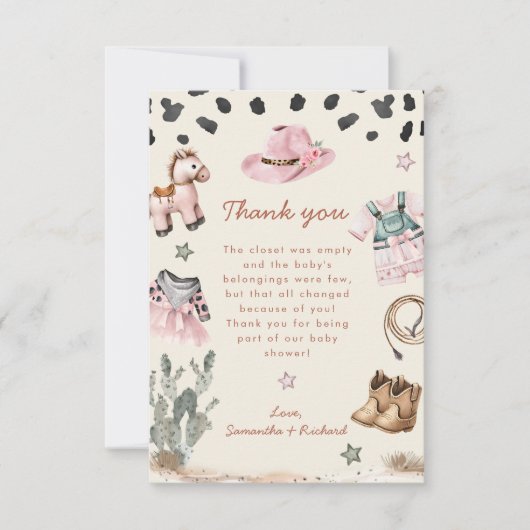 Schattige kleine cowgirl is op weg naar het baby s bedankkaart (Voorkant)