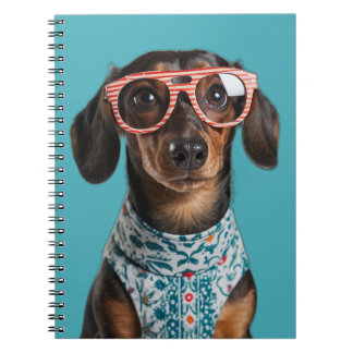 Schattige Kleine Dachshond Met Rode Bril Notitieboek