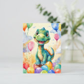 Schattige kleine dinosaurus met veel kleurige ball briefkaart (Staand voorkant)