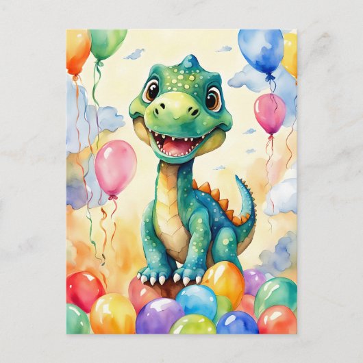 Schattige kleine dinosaurus met veel kleurige ball briefkaart (Voorkant)