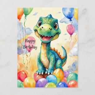 Schattige kleine dinosaurus met veel kleurrijke ba briefkaart