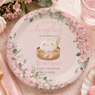 Schattige Kleine Dumpling Kersenbloesem Baby Showe Papieren Bordje