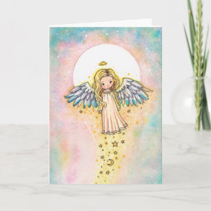 Schattige Kleine Engel Watercolor Kunstkaart Leeg Kaart