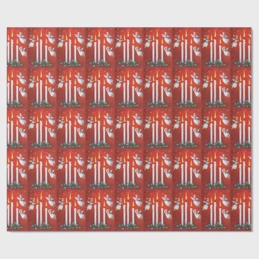 Schattige kleine engelen Witte kaarsen Hulst Rode  Cadeaupapier (Vlak)