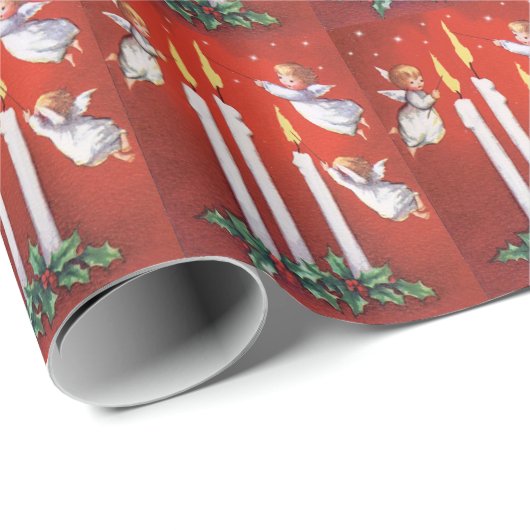 Schattige kleine engelen Witte kaarsen Hulst Rode  Cadeaupapier (Rol Hoek)