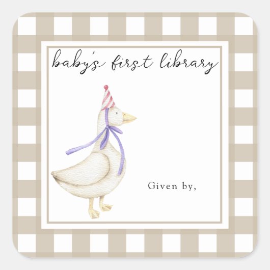 Schattige Kleine Gans Baby's eerste bibliotheek Vierkante Sticker (Voorkant)
