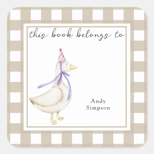 Schattige Kleine Gans Dit boek is eigendom van Vierkante Sticker (Voorkant)