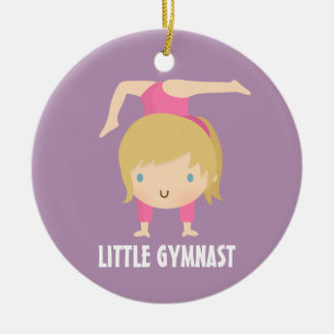 Schattige Kleine Gymnast Blonde Meisjes Gymnastiek Keramisch Ornament
