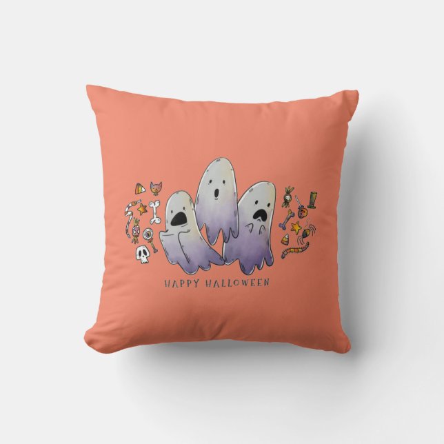 Schattige Kleine Halloween Heks En Kitty Kussen (Voorkant)