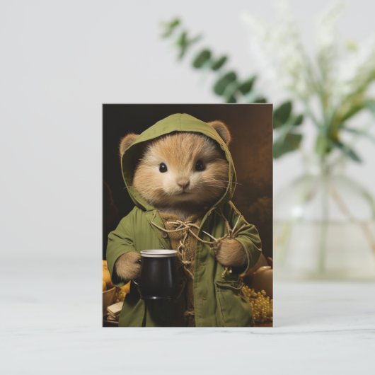 Schattige kleine hamster met koffie briefkaart (Staand voorkant)