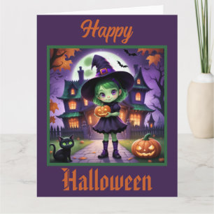 Schattige kleine heks Halloween Kaart