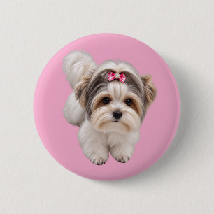 Schattige Kleine Hond Puppy Portret Ronde Speld Kn Button 5,7 Cm