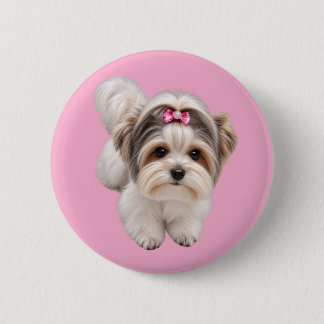 Schattige Kleine Hond Puppy Portret Ronde Speld Kn Button 5,7 Cm