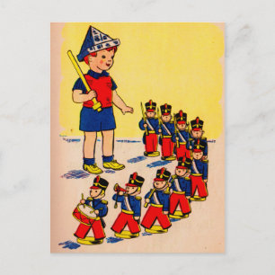 schattige kleine jongen met speelgoed soldaten briefkaart