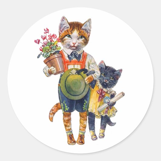 Schattige kleine katjes met cadeautjes ronde sticker (Voorkant)