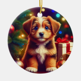 Schattige Kleine Kerst Puppy Keramisch Ornament