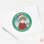 Schattige kleine kerstelf, gepersonaliseerd van en ronde sticker (Envelop)
