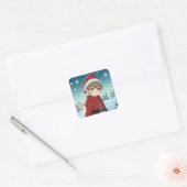Schattige kleine kerstelf vierkante sticker (Envelop)