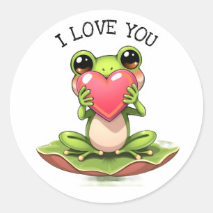 Schattige Kleine Kikker met een Hart   Ik Hou van  Ronde Sticker