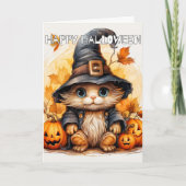 Schattige kleine kitten kat heks | Happy Halloween Kaart (Voorkant)