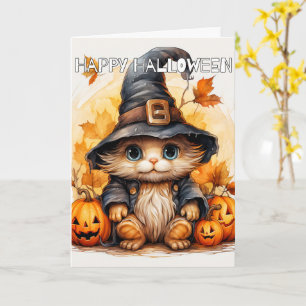 Schattige kleine kitten kat heks   Happy Halloween Kaart
