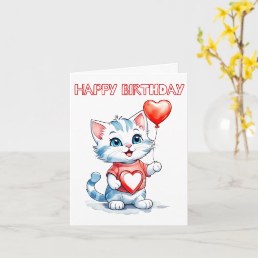 Schattige kleine kitty kat happy birthday kaart (Gele Bloem)