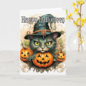 Schattige kleine kitty kat heks | Happy Halloween Kaart (Gele Bloem)