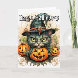 Schattige kleine kitty kat heks | Happy Halloween Kaart