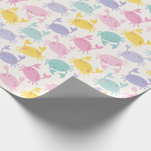 Schattige Kleine Krabben roze lila geel mint crème Cadeaupapier (Hoek)