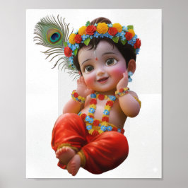 Schattige Kleine Krishna Traditionele Indiase Kuns Poster
