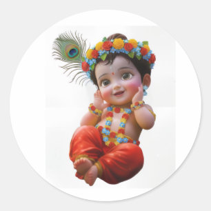 Schattige Kleine Krishna Traditionele Indiase Kuns Ronde Sticker