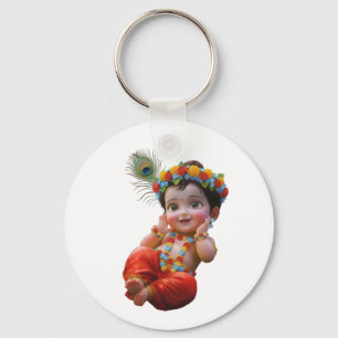 Schattige Kleine Krishna Traditionele Indiase Kuns Sleutelhanger