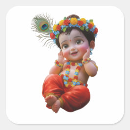 Schattige Kleine Krishna Traditionele Indiase Kuns Vierkante Sticker