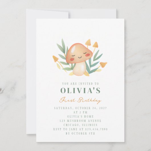 Schattige Kleine Lieve Paddenstoel Eerste Verjaard Kaart (Voorkant)