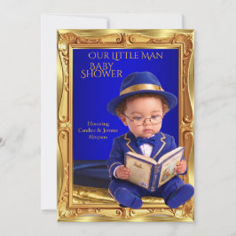 Schattige Kleine Man Baby Shower Goud Blauw Boek Kaart