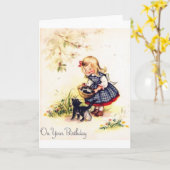 Schattige kleine meisje en Kittens verjaardag Kaar Kaart (Gele Bloem)