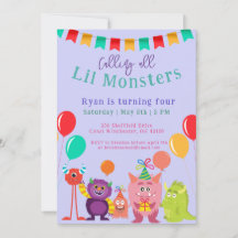 Schattige kleine monster cartoon paarse verjaardag