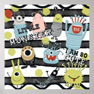 Schattige Kleine Monsters Modern Chique Waterverf Poster