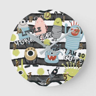 Schattige Kleine Monsters Modern Chique Waterverf  Ronde Klok