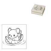 Schattige Kleine Muis Blad Boot Rubberstempel (Gestempeld)