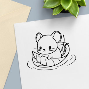 Schattige Kleine Muis Blad Boot Zelfinktende Stempel