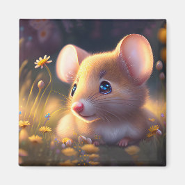 Schattige kleine muis in een bloemenweide magneet